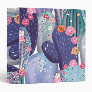Cactus Pattern Colorful Watercolor 3 Ring Binder