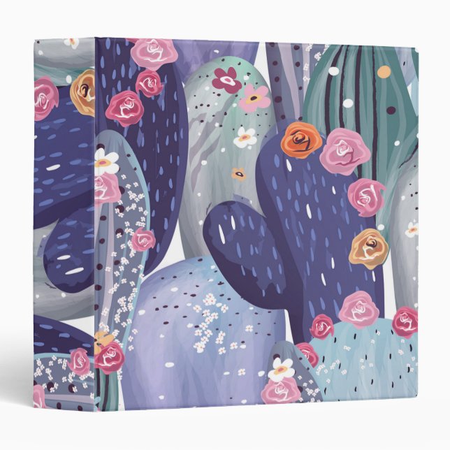 Cactus Pattern Colorful Watercolor 3 Ring Binder (Front/Spine)