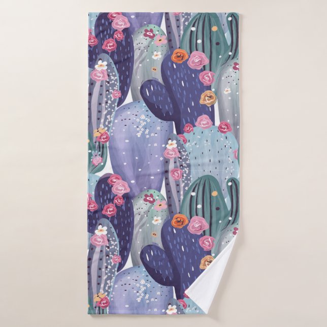 Cactus Pattern Colorful Watercolor Bath Towel Set (Bath Towel)