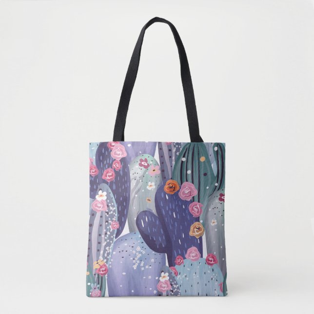 Cactus Pattern Colorful Watercolor Tote Bag (Front)