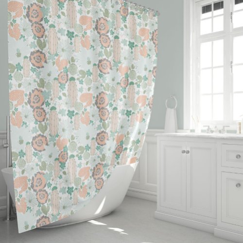 Cactus Pattern Coral Shower Curtain