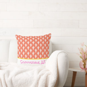 Cactus Pattern Custom Place Name Colorful Decor Throw Pillow