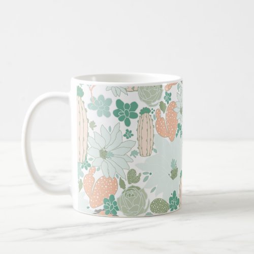 Cactus Pattern Cute Print Coral Mint Gray Green Coffee Mug