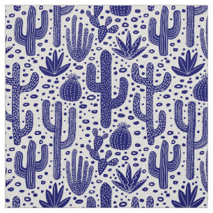 Cactus Pattern - Dark Blue and White Fabric
