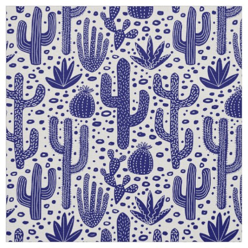 Cactus Pattern - Dark Blue and White Fabric