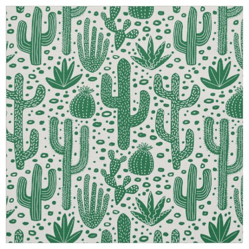 Cactus Pattern - Forest Green and White Fabric