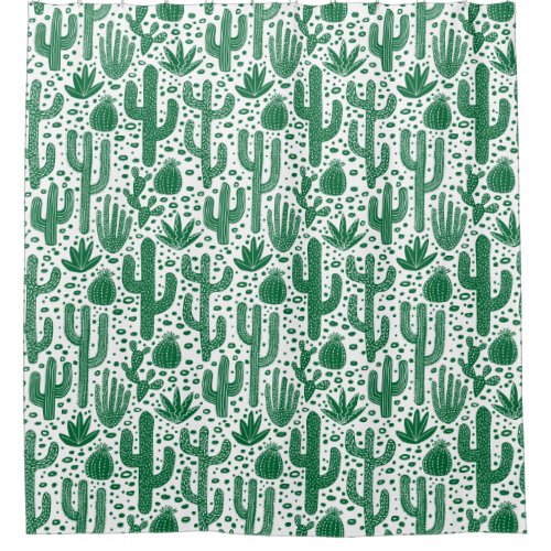 Cactus Pattern _ Forest Green and White Shower Curtain