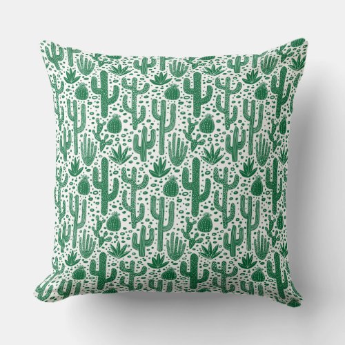 Cactus Pattern _ Forest Green and White Throw Pillow