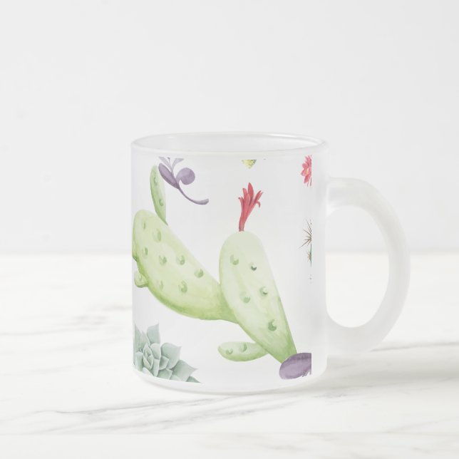 Cactus Pattern Frosted Glass Coffee Mug (Right)