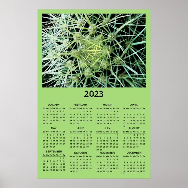 Cactus Pattern Green Black 2023 Calendar Poster
