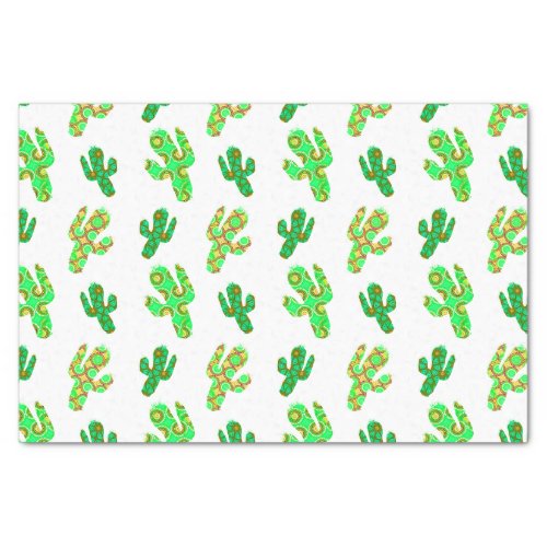 Cactus Pattern Green White Western Plants Tissue Paper