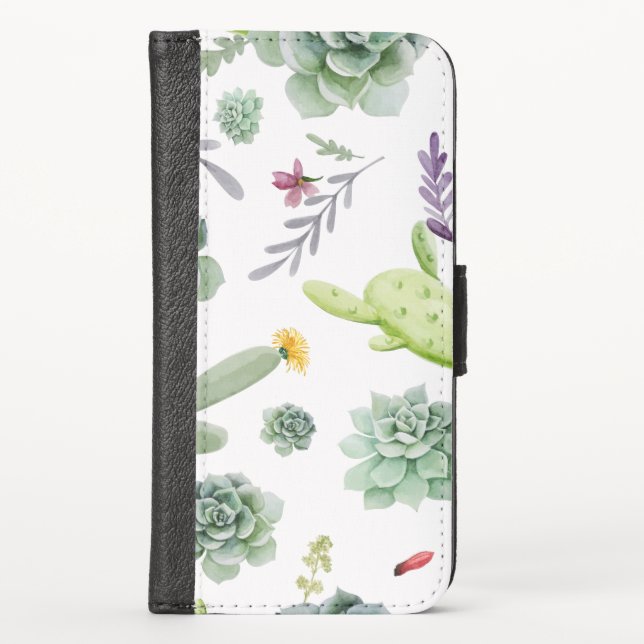 Cactus Pattern iPhone Wallet Case (Front)