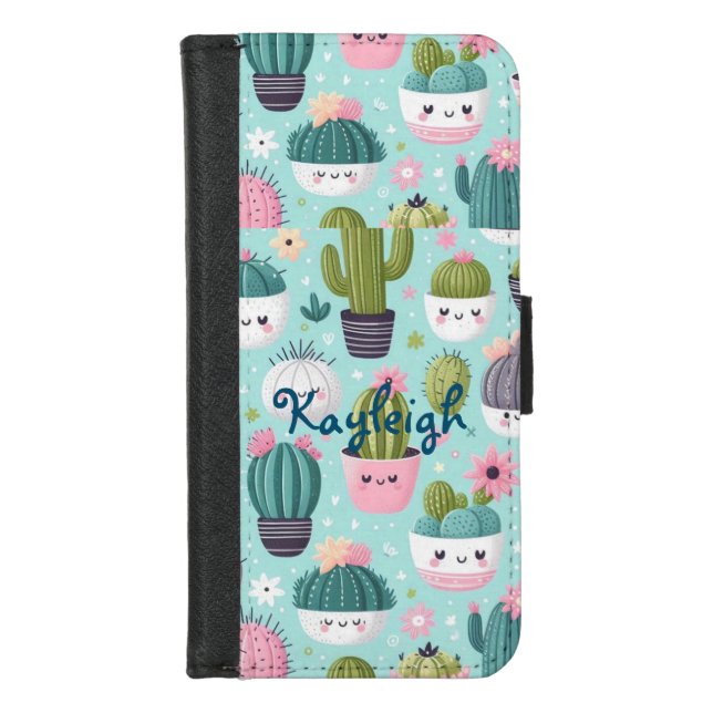 Cactus pattern iPhone wallet case (Front)