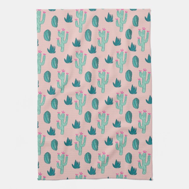 Cactus Pattern Pink and Green Kitchen Towel