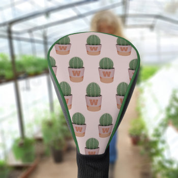 Cactus Pattern Pink And Green Monogrammed Driver Golf Head Cover by watermelontree at Zazzle