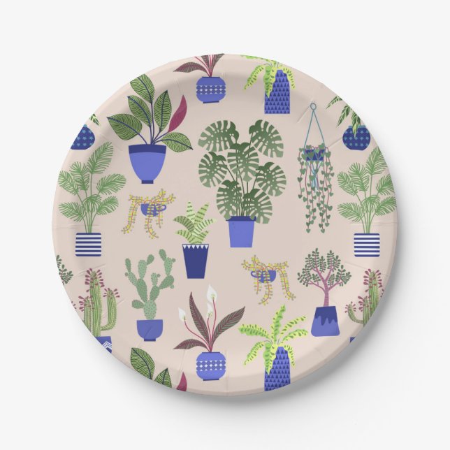 Cactus Pattern Pink Paper Plates (Front)