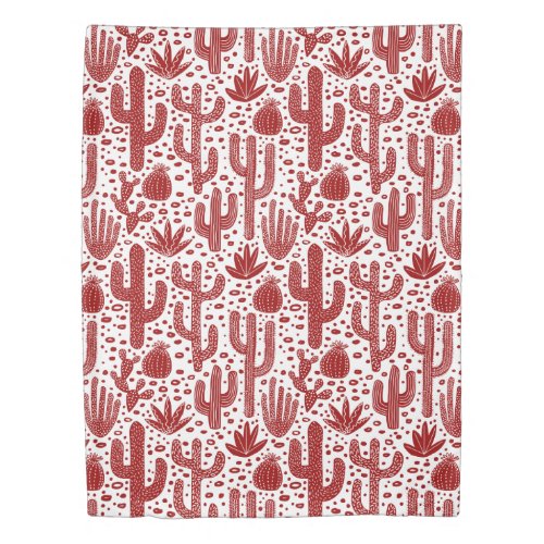 Cactus Pattern _ Ruby Red and White Duvet Cover