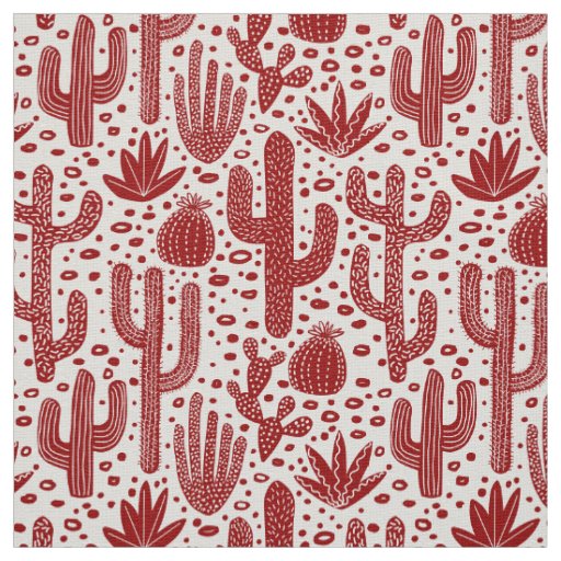 Cactus Pattern - Ruby Red and White Fabric