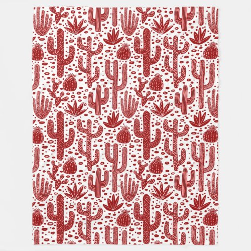 Cactus Pattern _ Ruby Red and White Fleece Blanket