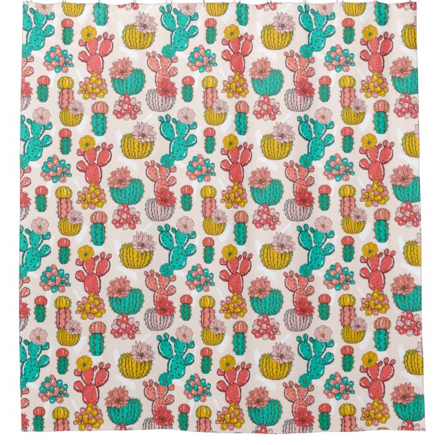 Cactus Pattern Shower Curtain (Front)