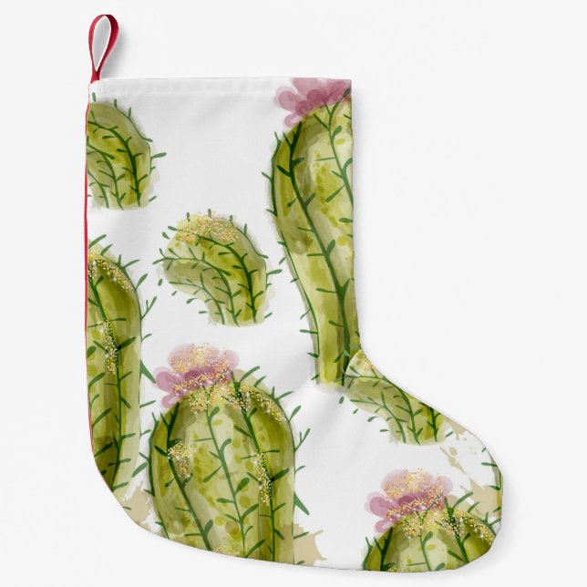 Cactus pattern watercolor small christmas stocking (Front)