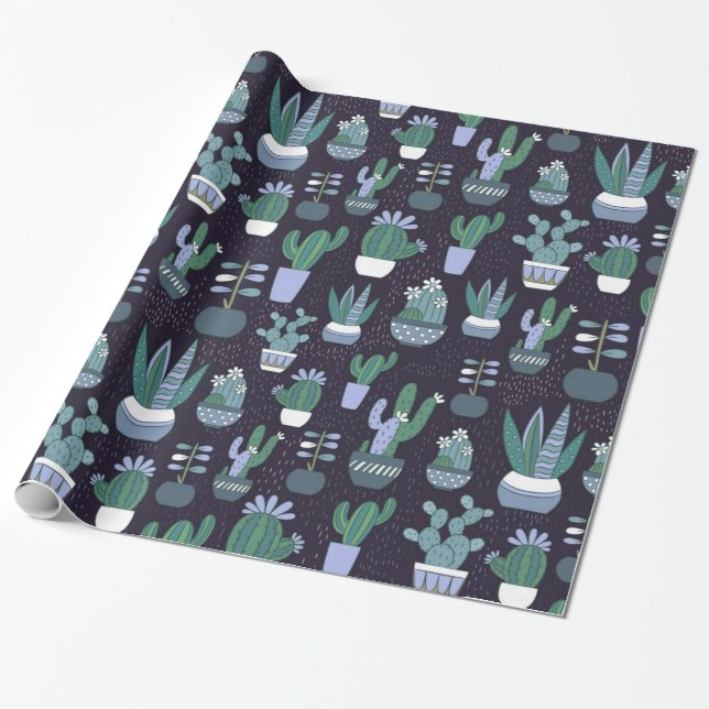 Cactus pattern wrapping paper (Unrolled)