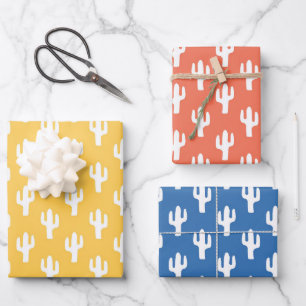 Cactus Pattern Yellow Orange Blue Desert Southwest Wrapping Paper Sheets