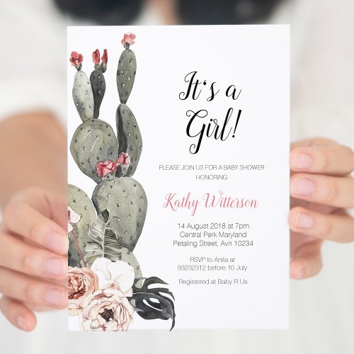 Cactus Peach Baby Shower Girl Invitation