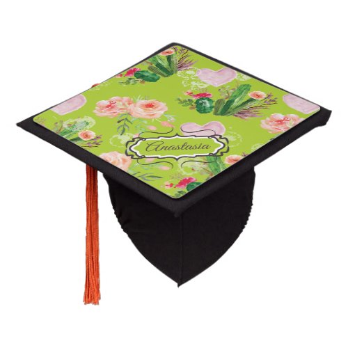 Cactus Personalized Floral Graduation Cap Topper