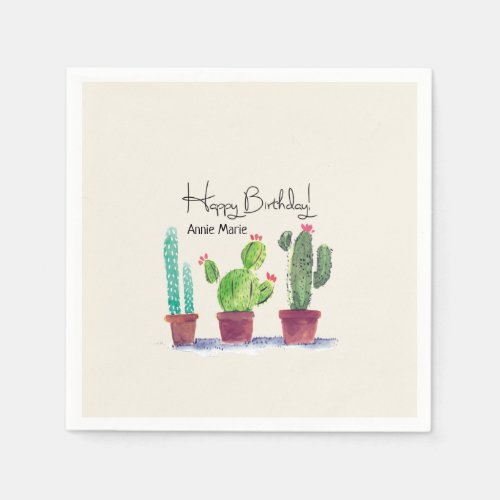 Cactus Personalized Happy Birthday Napkins
