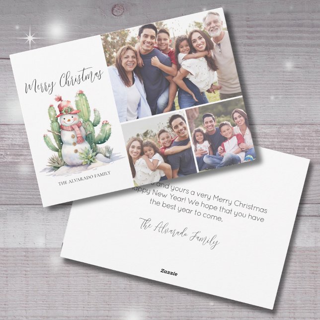 Cactus Photo Christmas Holiday Card (Cactus Snowman Photo Merry Christmas Holiday Card)