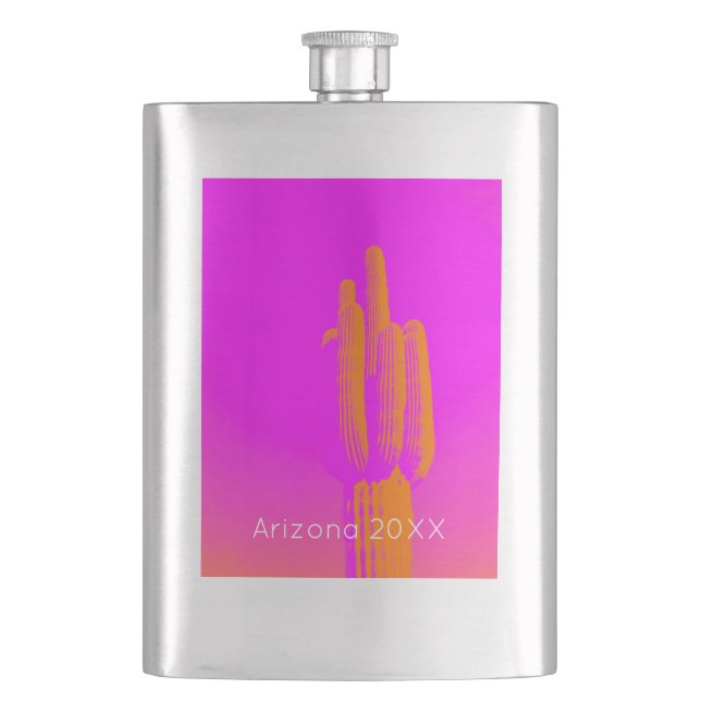 Cactus Photoart Pink Orange Custom Text Desert Flask (Front)