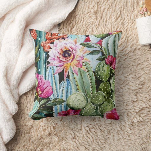 Cactus pillow (Black) | Zazzle