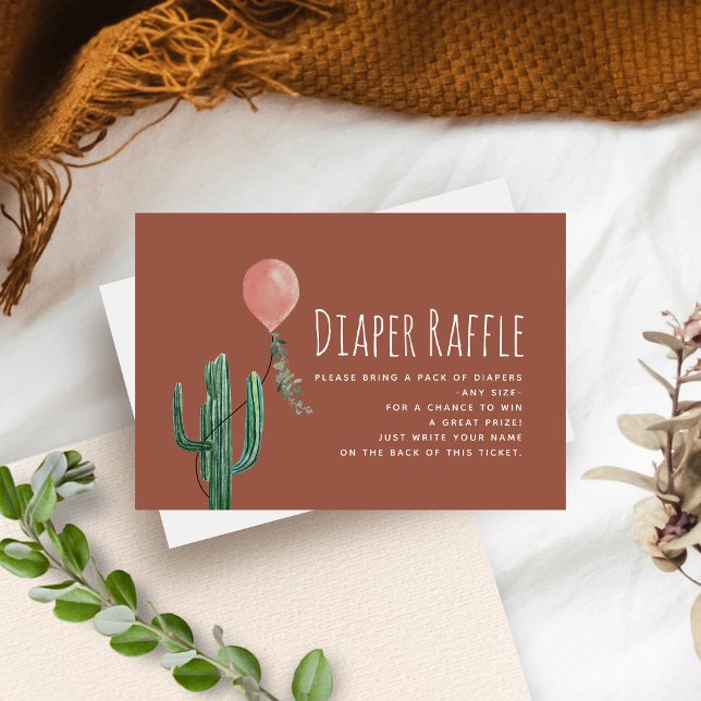 Cactus Pink Balloon Baby Shower Diaper Raffle Enclosure Card (Creator Uploaded)