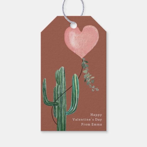 Cactus Pink Balloon Terracotta Valentine Gift Tags