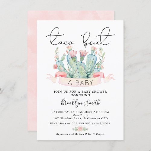 Cactus Pink Banner Taco bout A Baby Shower Invitation