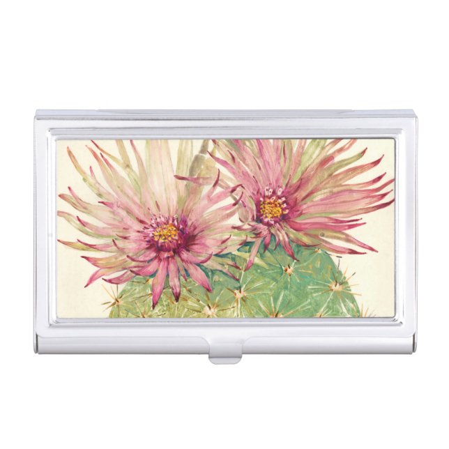 Cactus Pink Blossoms Business Card Holder (Front)