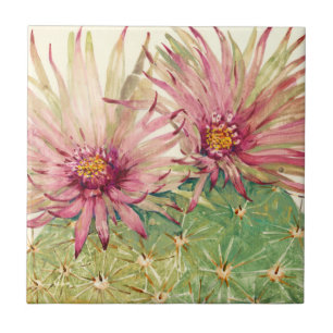 Cactus Pink Blossoms Ceramic Tile