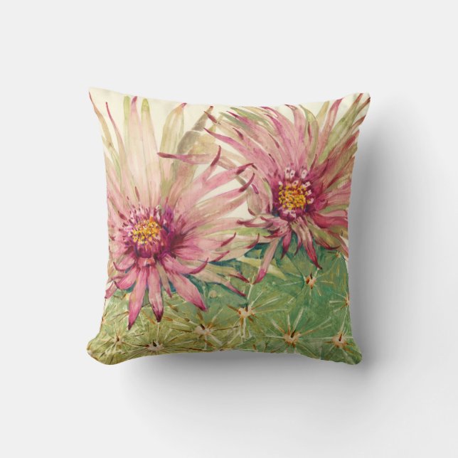 Cactus Pink Blossoms Throw Pillow (Front)