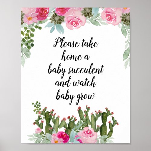 Cactus Pink Floral Please Take A Baby Succulent Poster