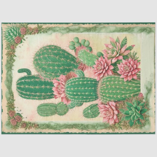 Cactus Pink Flower Ephemera Collage Art No3 Tissue Paper (Front)