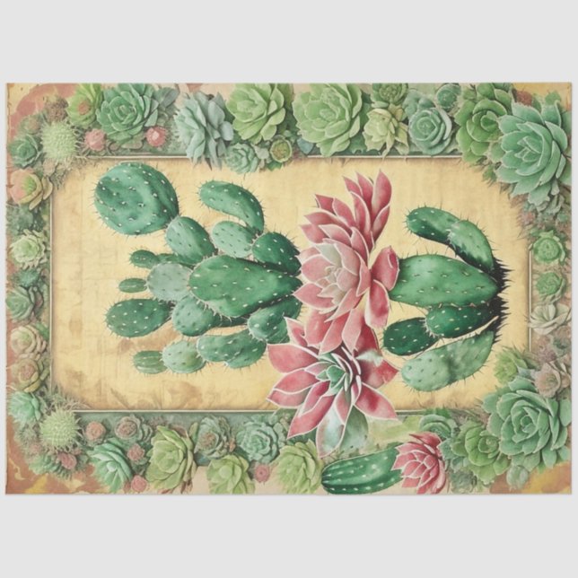 Cactus Pink Flower Ephemera Collage Art No6 Tissue Paper (Front)