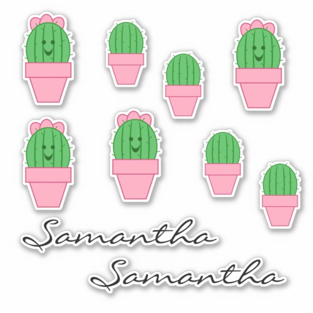 Cactus Pink Flower Pot Sticker (Front)