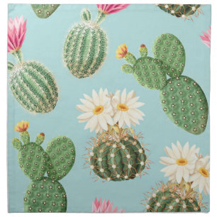 Cactus, pink flowers: light decor cloth napkin