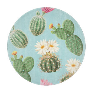 Cactus, pink flowers: light decor cutting board
