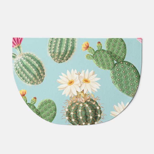 Cactus, pink flowers: light decor doormat (Front)