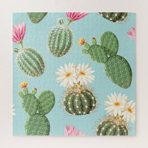 Cactus pink flowers light decor jigsaw puzzle