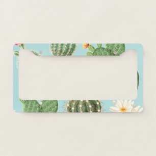 Cactus, pink flowers: light decor license plate frame
