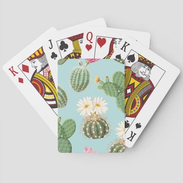 Cactus, pink flowers: light decor poker cards (Back)