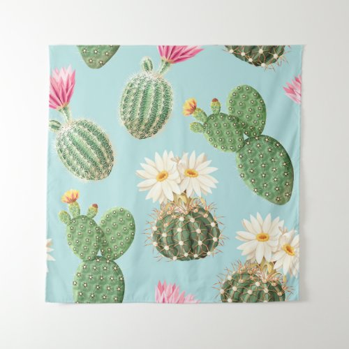 Cactus pink flowers light decor tapestry